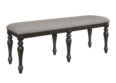 1pc Transitional Vintage Style Standard Height Dining Bench Gray Fabric Upholstery Solid Wood Wooden Dining Room Furniture